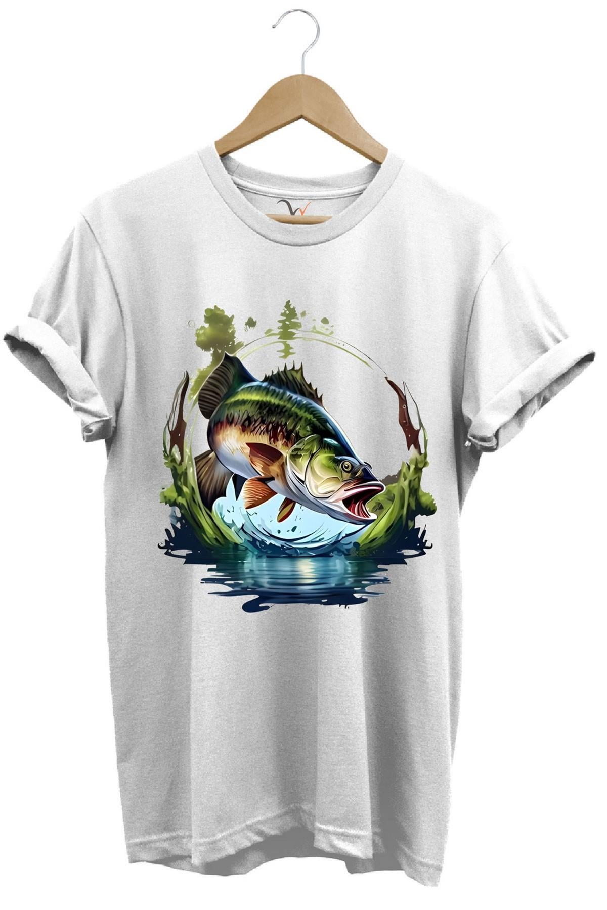 Widi Balıkçılık Levrek Balıkçılığ Fishing Doğa Ve Deniz Baskılı Beyaz