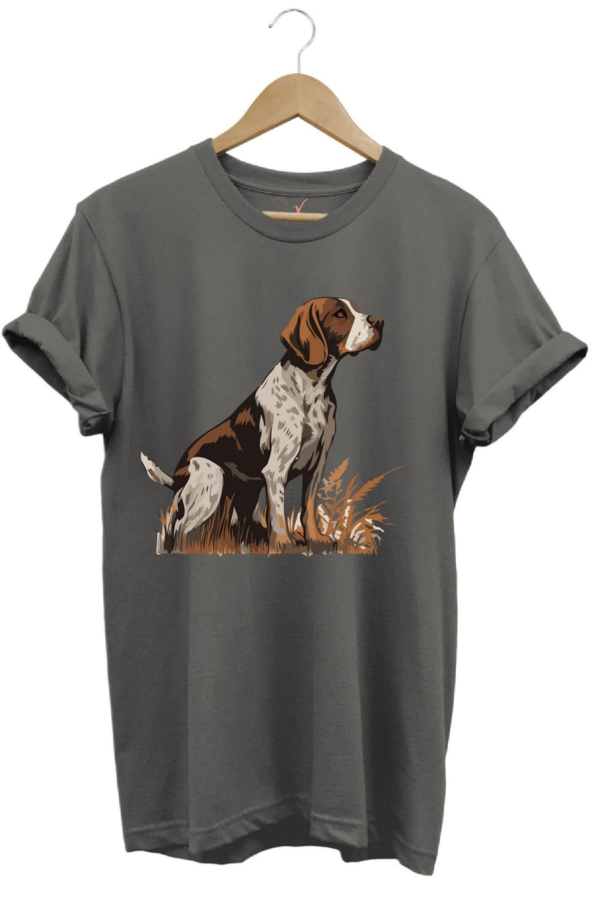 Widi Beagle Av Köpeği Baskılı Avcılık Tshirt Antrasit
