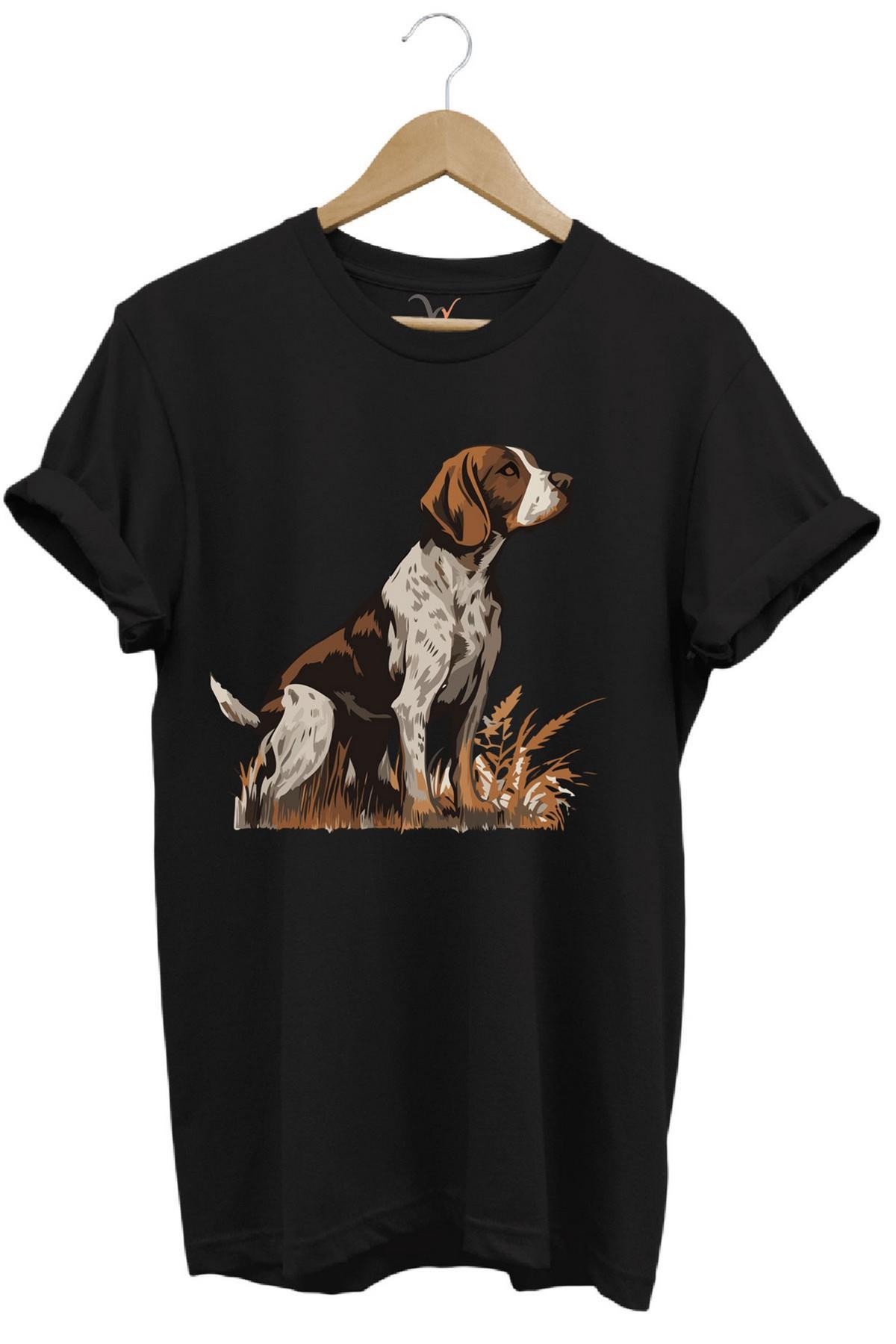Widi Beagle Av Köpeği Baskılı Avcılık Tshirt Siyah