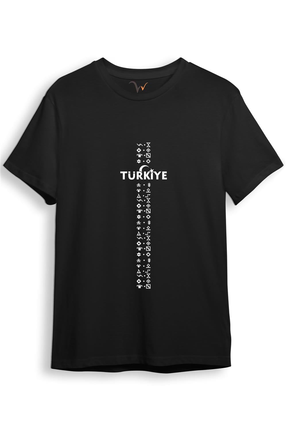 Bozkurt Göktürk Alfabesi Türkiye Sembolleri Yazısı Ve Ay Yıldız Ve Hilal Baskılı Regular Fit T-Shirt - Siyah