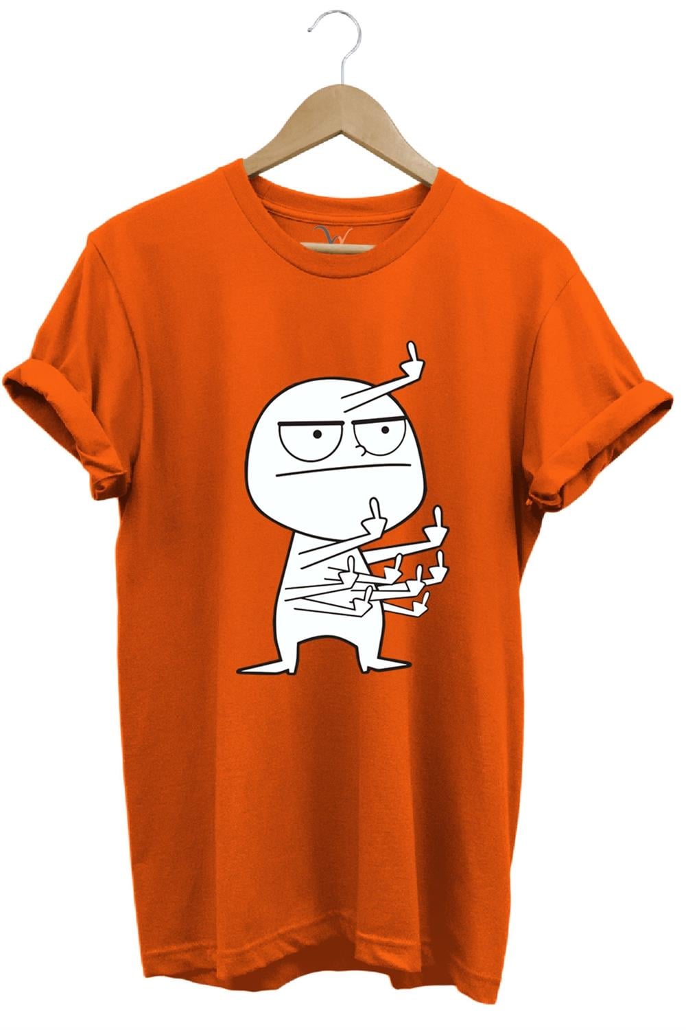 Eğlenceli Komik Orta Parmak Tasarım Baskılı %100 Pamuk Regular Fit T-Shirt - Turuncu