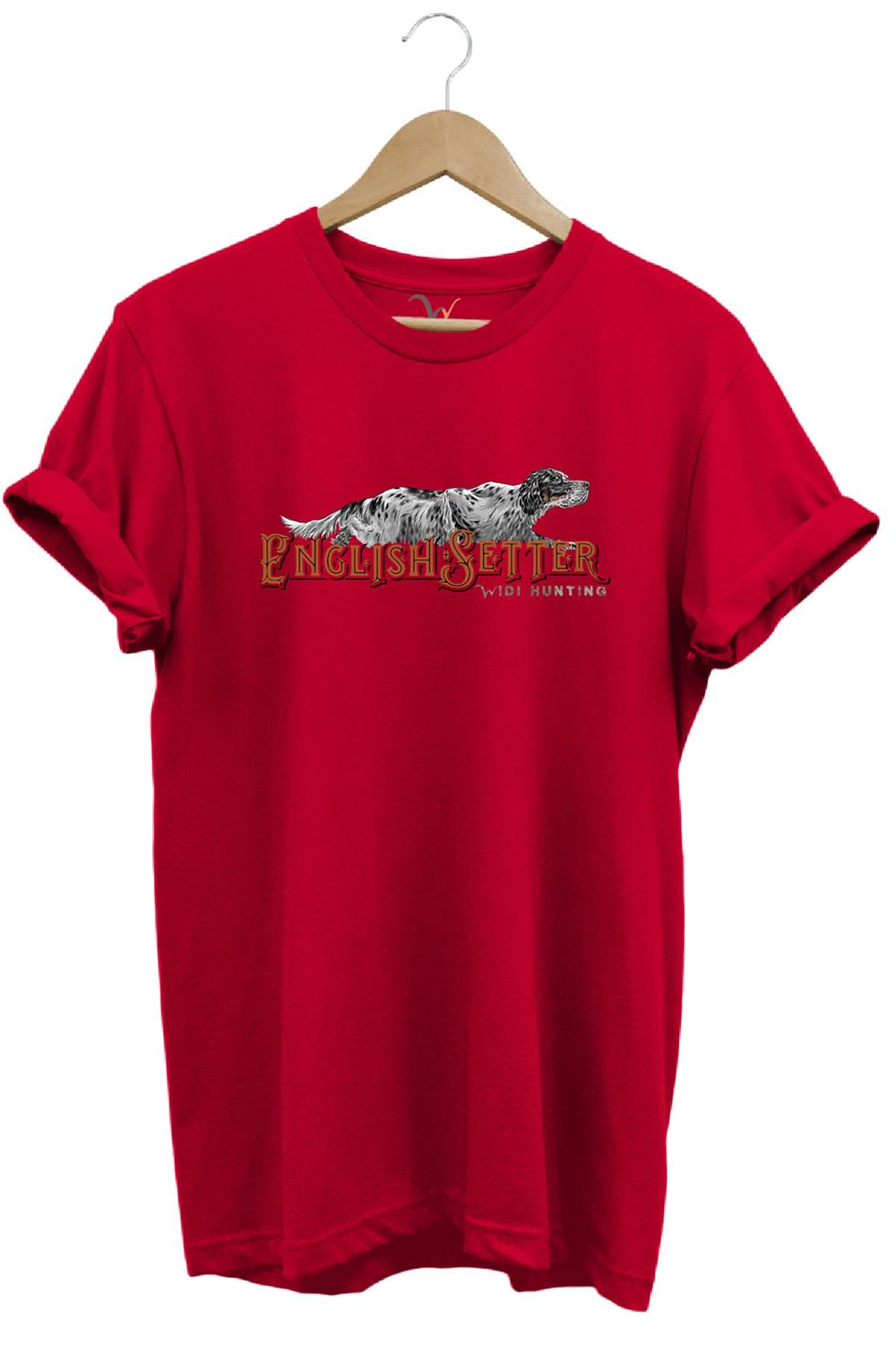 English Setter Av Köpeği Tasarımlı %100 Pamuk Unisex Regular Fit T-Shirt - Kırmızı