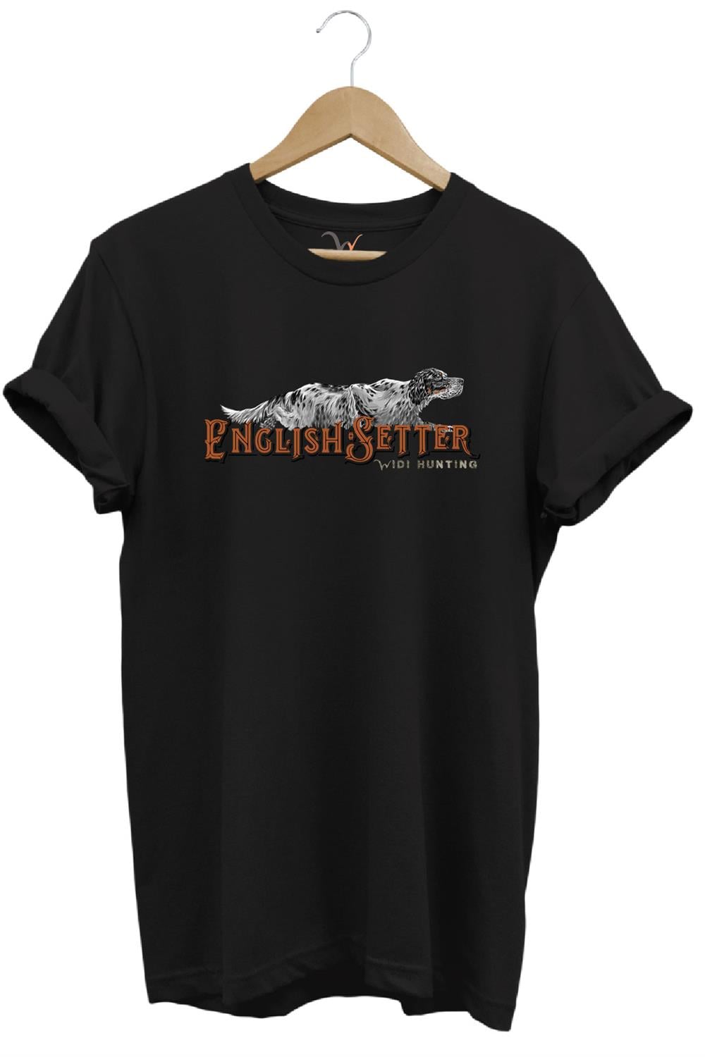 English Setter Av Köpeği Tasarımlı %100 Pamuk Unisex Regular Fit T-Shirt - Siyah