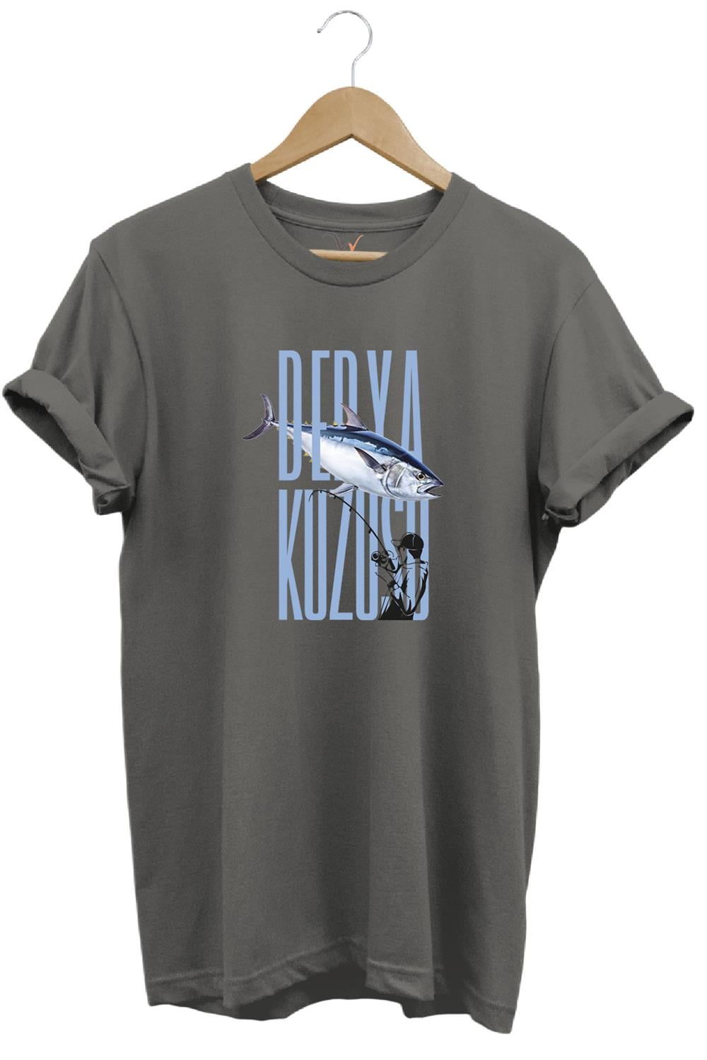 Fishing Balık Avcılığı Palamut Balığı Derya Kuzusu Tasarım Baskılı Regular Fit Bisiklet Yaka T-Shirt - Antrasit