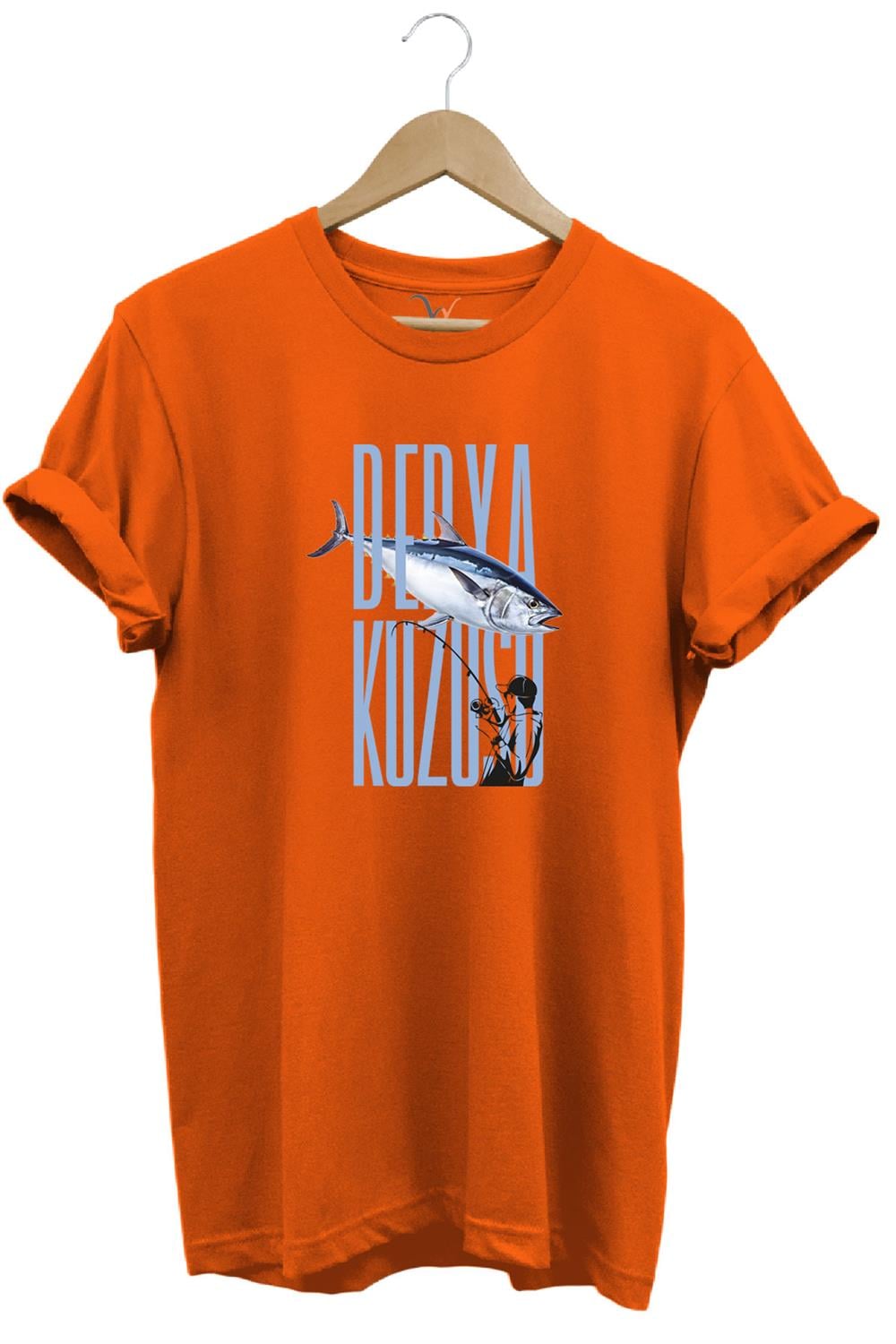 Fishing Balık Avcılığı Palamut Balığı Derya Kuzusu Tasarım Baskılı Regular Fit Bisiklet Yaka T-Shirt - Turuncu