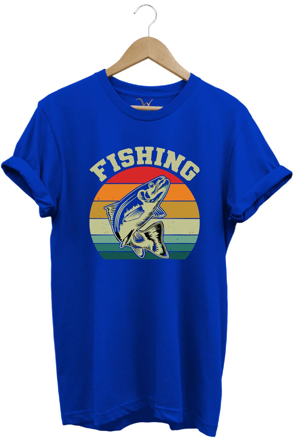 Fishing Balıkçı Yazılı Yazlık Regular Fit %100 Pamuk T-Shirt - Mavi