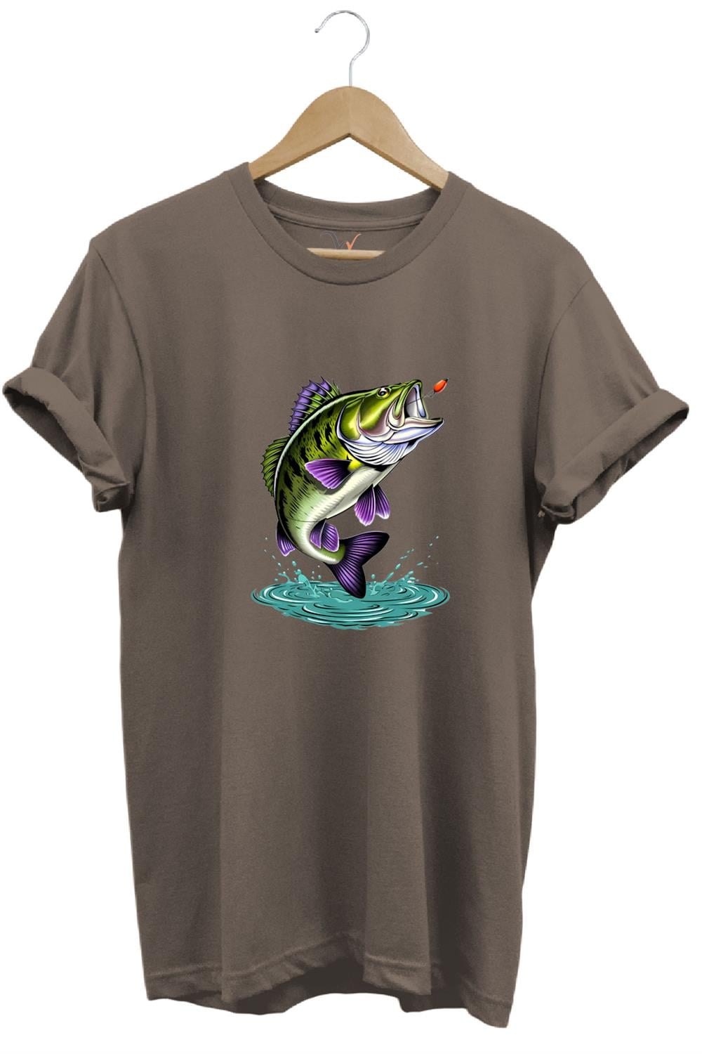 Fishing Balıkçılık Levrek Balığı Baskılı Avcı %100 Pamuk Regular Fit Unisex T-Shirt - Kahve