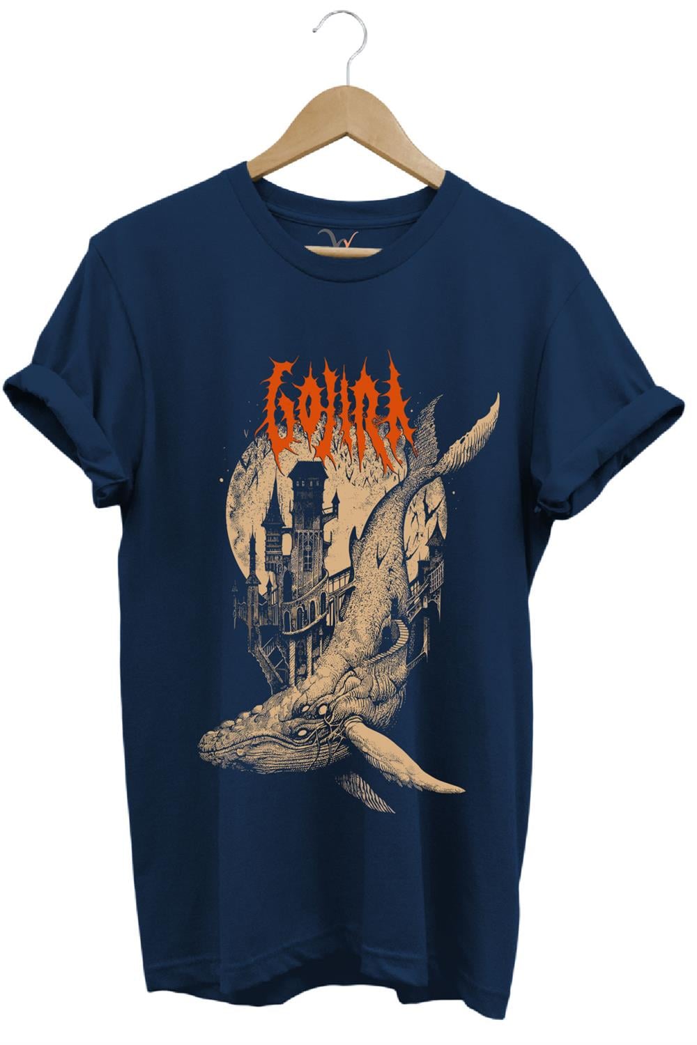 Gojira Balıklar Köpek Balığı Music Baskılı %100 Pamuk Regular Fit Bisiklet Yaka T-Shirt - Lacivert