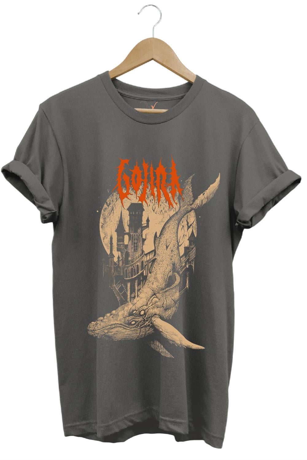 Gojira Balıklar Köpek Balığı Music Baskılı %100 Pamuk Regular Fit Bisiklet Yaka T-Shirt - Antrasit