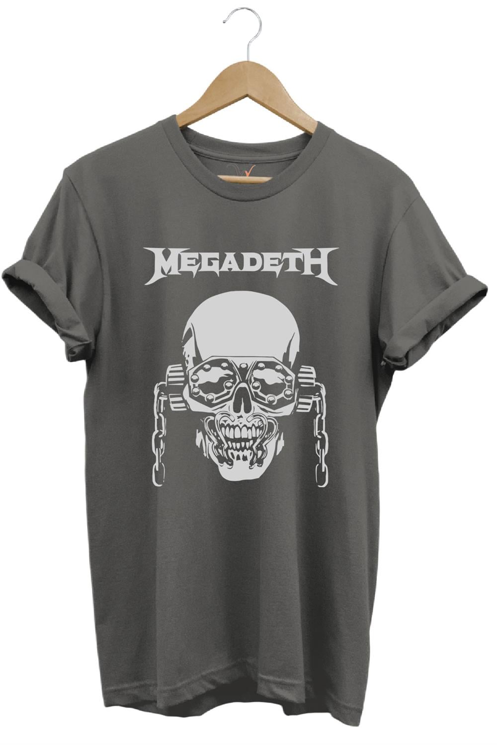 Heavy Metal Unisex Megadeth Skull Baskılı %100 Pamuk Regular Fit Bisiklet Yaka T-Shirt - Antrasit