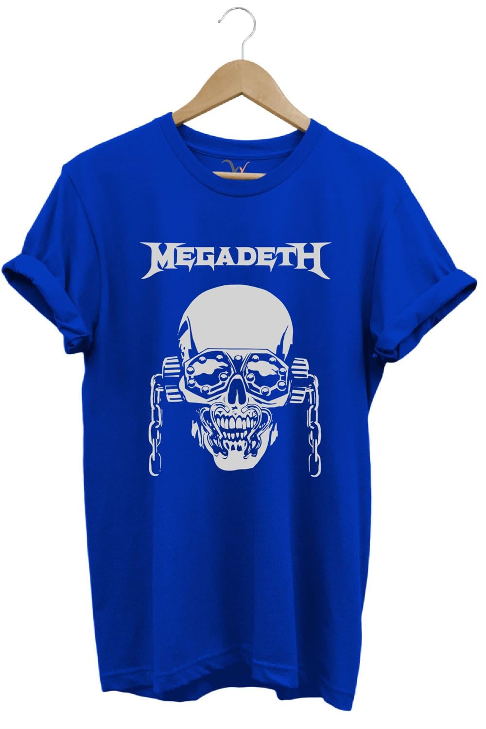 Heavy Metal Unisex Megadeth Skull Baskılı %100 Pamuk Regular Fit Bisiklet Yaka T-Shirt - Mavi