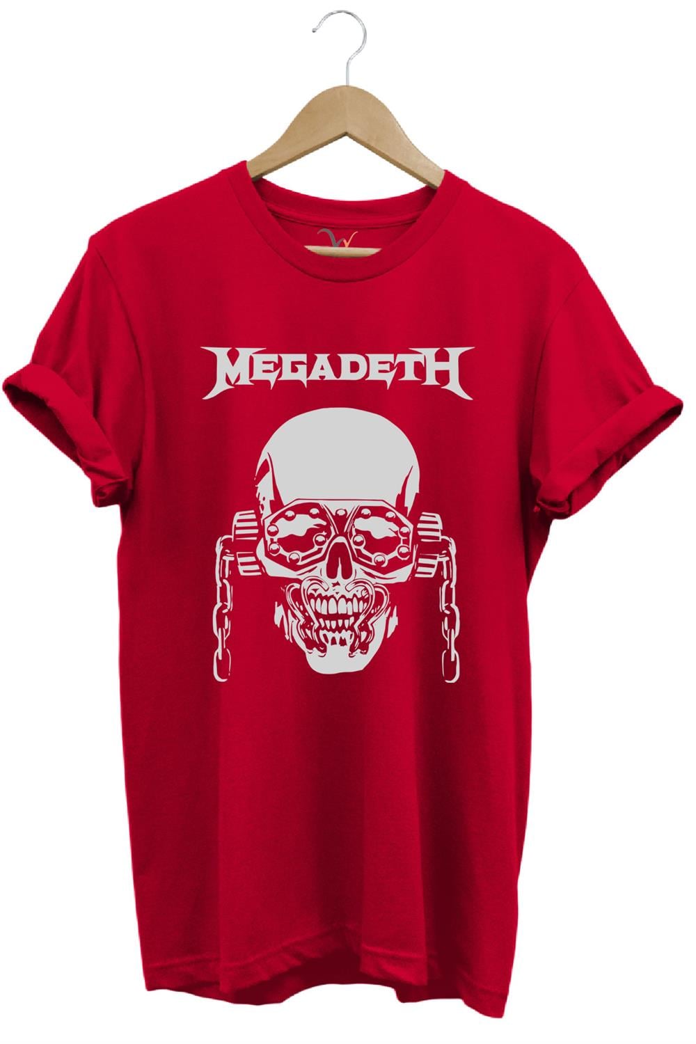 Heavy Metal Unisex Megadeth Skull Baskılı %100 Pamuk Regular Fit Bisiklet Yaka T-Shirt - Kırmızı