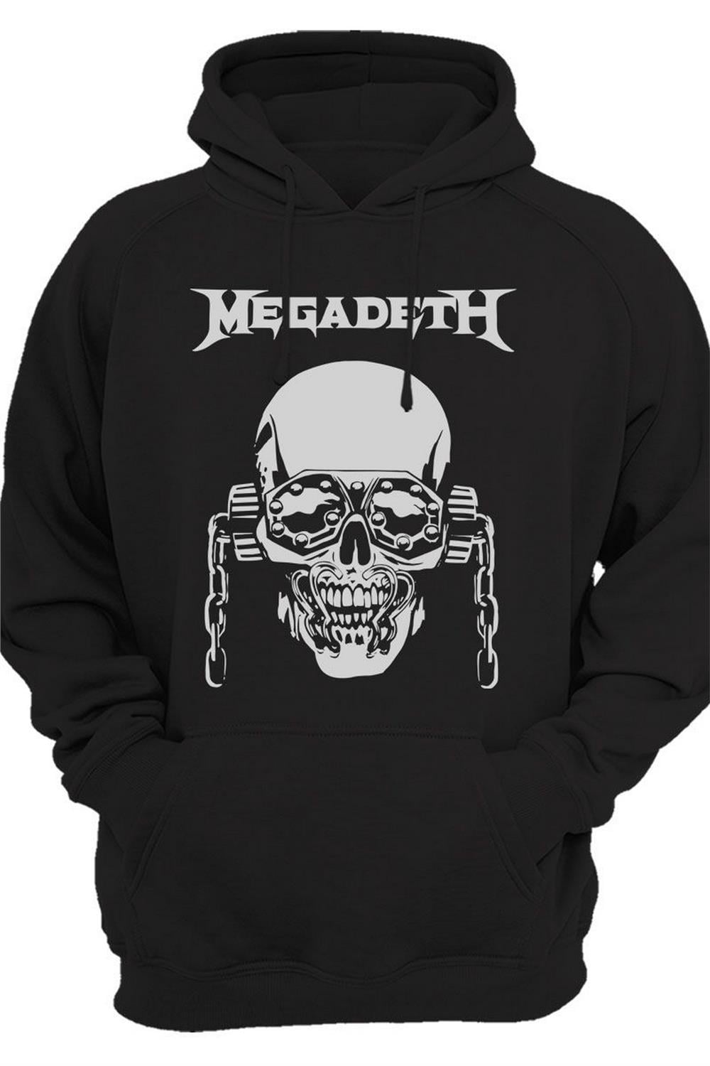 Heavy Metal Unisex Megadeth Skull Baskılı 3 Iplik Kalın Şardonlu Kanguru Cepli Sweatshirt - Siyah