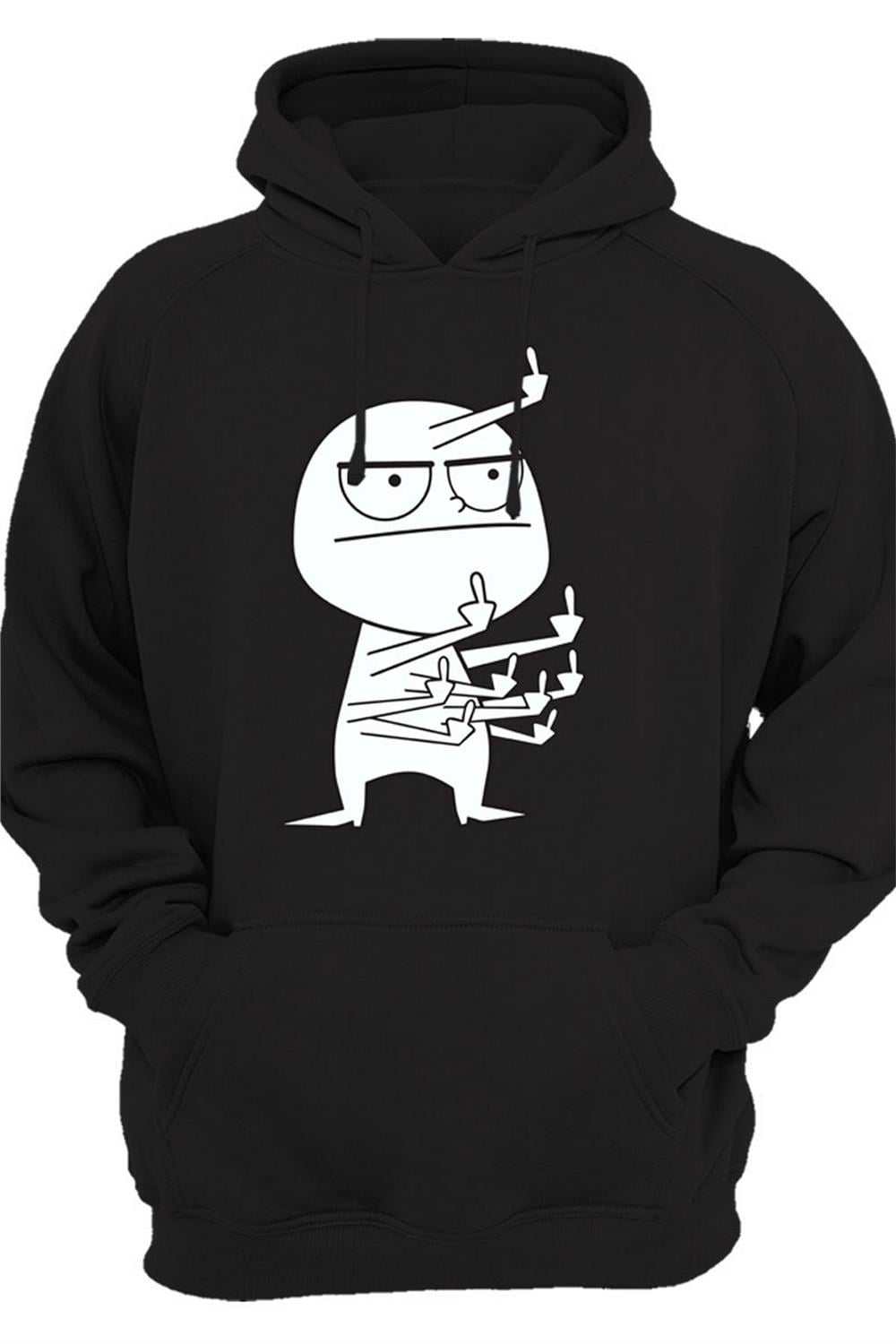 Hediye Eğlenceli Komik Orta Parmak Tasarım Baskılı 3 İplik Kalın Şardonlu Kanguru Cepli Sweatshirt - Siyah