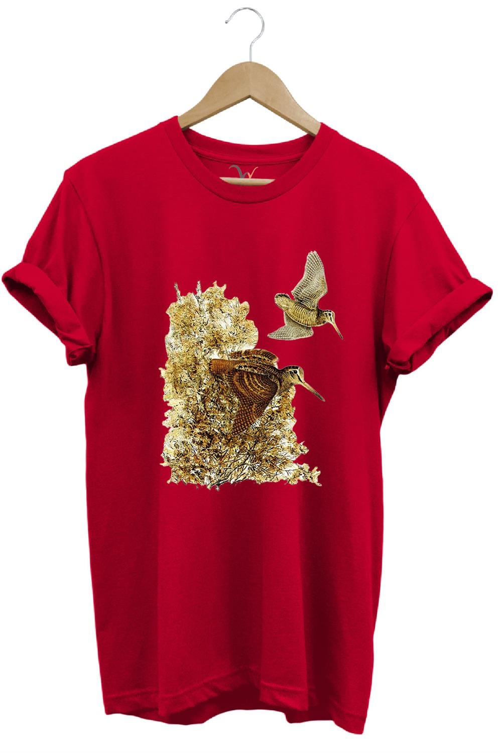 Hunter Avcılık Çulluk Avcılığı Vahşi Yaşam Baskılı Regular Fit %100 Pamuk T-Shirt - Kırmızı