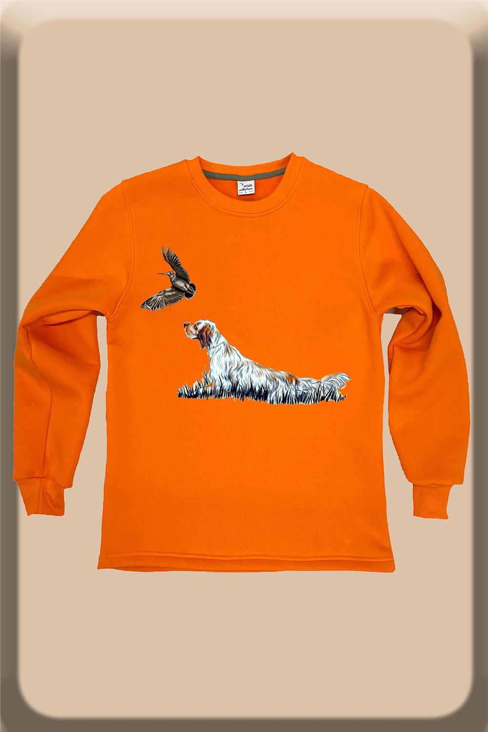Hunter Avcılık Fermalı English Setter Baskılı Regular Fit Bisiklet Yaka Sweatshirt - Turuncu