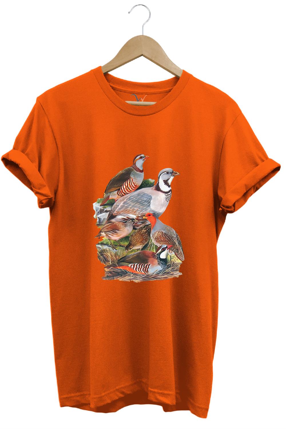 Hunter Avcılık Keklik Avcılığı Vahşi Yaşam Baskılı Regular Fit %100 Pamuk T-Shirt - Turuncu