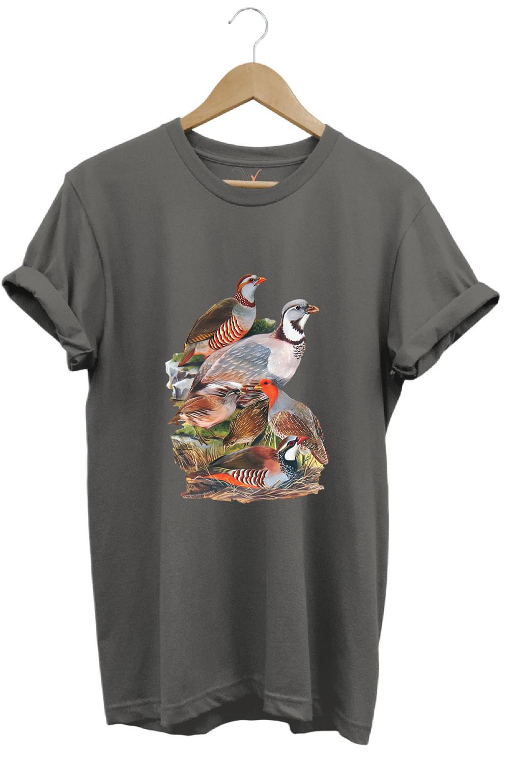 Hunter Avcılık Keklik Avcılığı Vahşi Yaşam Baskılı Regular Fit %100 Pamuk T-Shirt - Antrasit