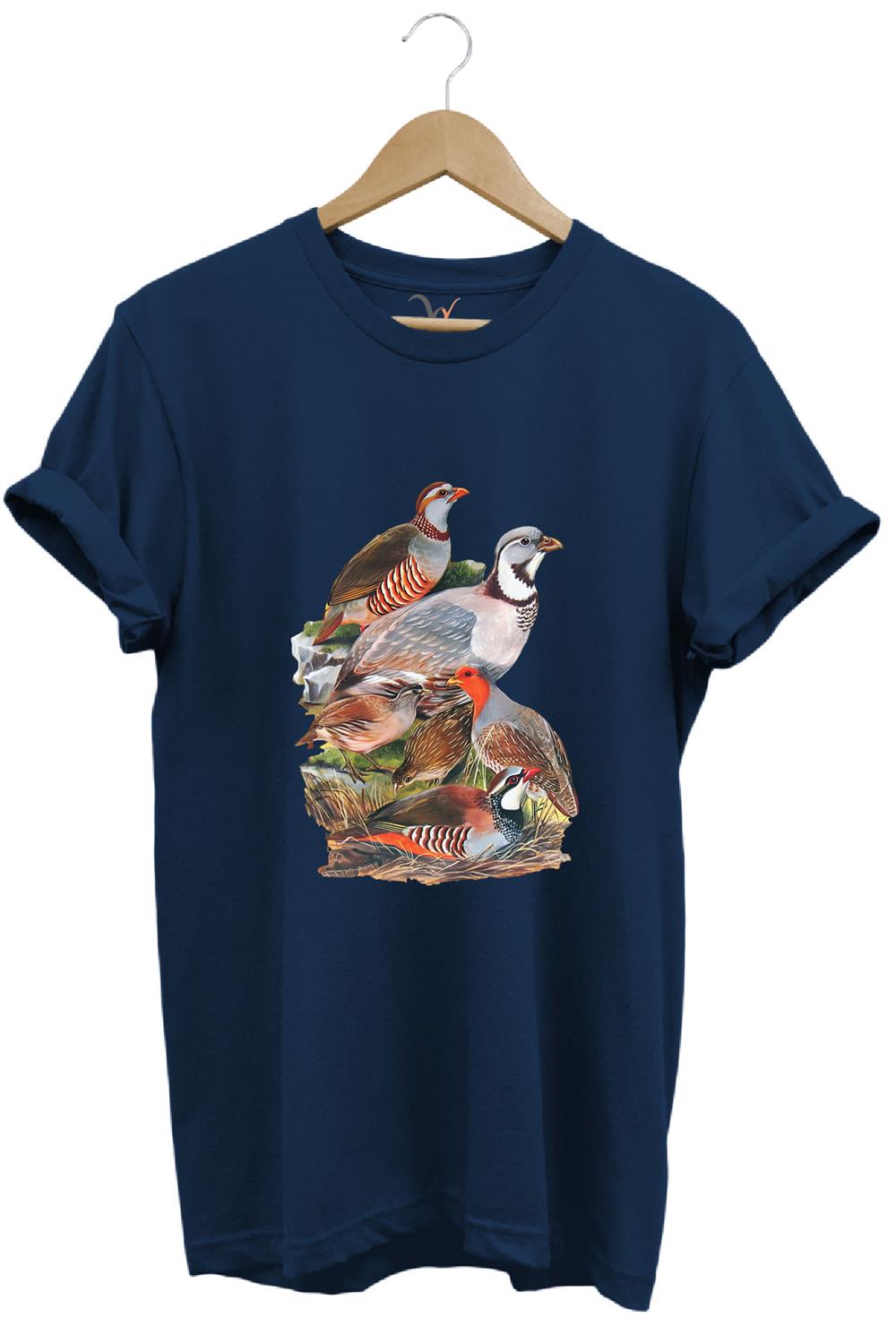 Hunter Avcılık Keklik Avcılığı Vahşi Yaşam Baskılı Regular Fit %100 Pamuk T-Shirt - Lacivert