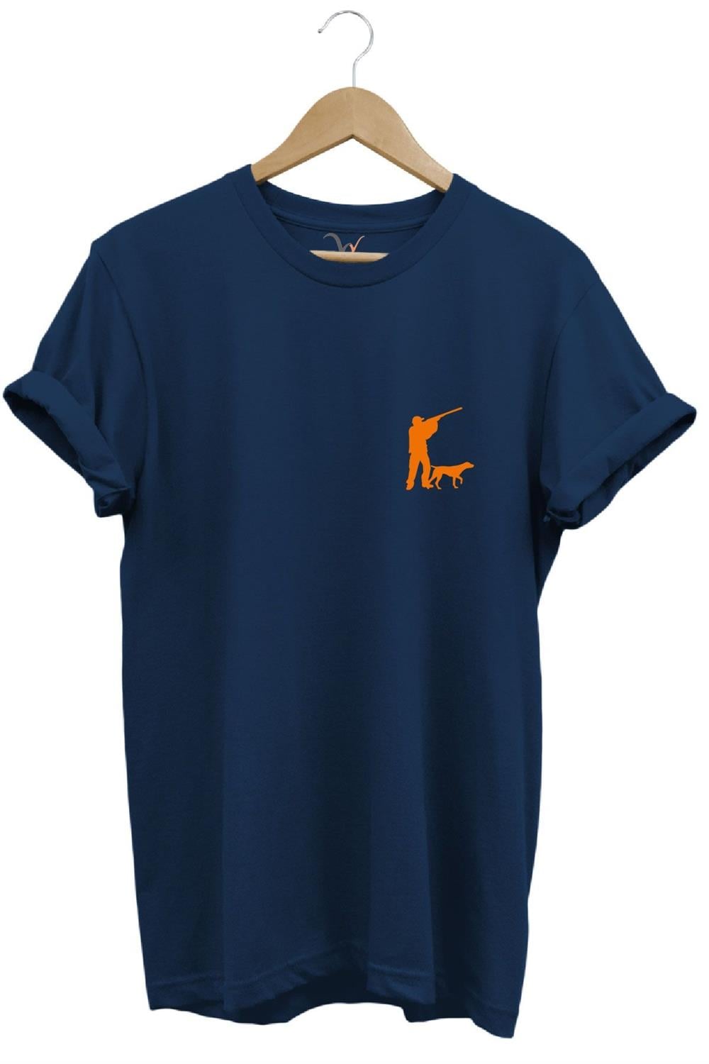 Hunting Avcılık Minimal Av Köpeği Ve Avcı Baskılı %100 Pamuk Regular Fit Unisex T-Shirt - Lacivert