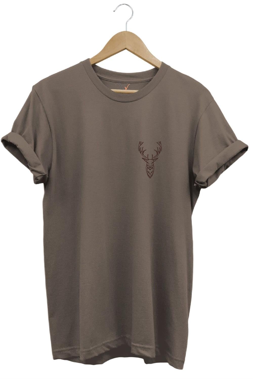 Hunting Avcılık Minimal Geyik Avı Baskılı %100 Pamuk Regular Fit Unisex T-Shirt - Kahverengi