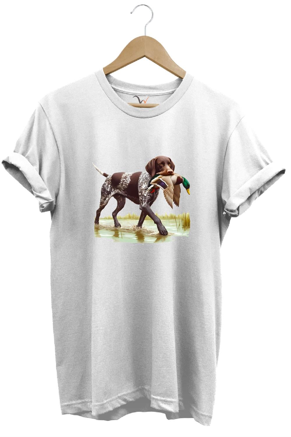Hunting Avcılık Ördek Avı Baskılı Sazlıkta Avlanan Köpek %100 Pamuk Regular Fit T-Shirt - Beyaz