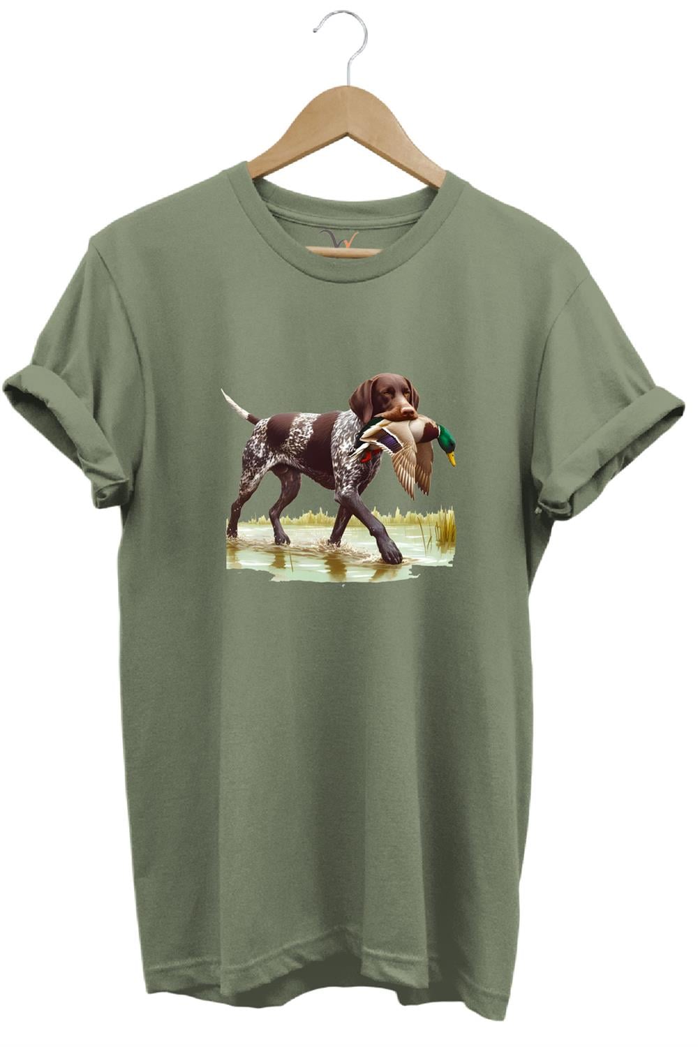 Hunting Avcılık Ördek Avı Baskılı Sazlıkta Avlanan Köpek %100 Pamuk Regular Fit T-Shirt - Haki