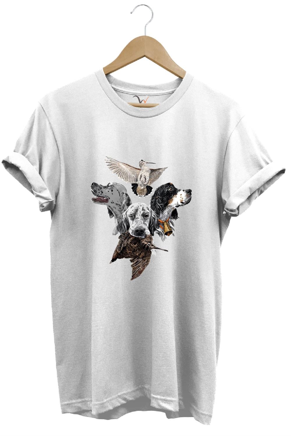 Hunting Avcılık Pointer Çulluk Setter Baskılı %100 Pamuk Regular Fit Unisex T-Shirt - Beyaz