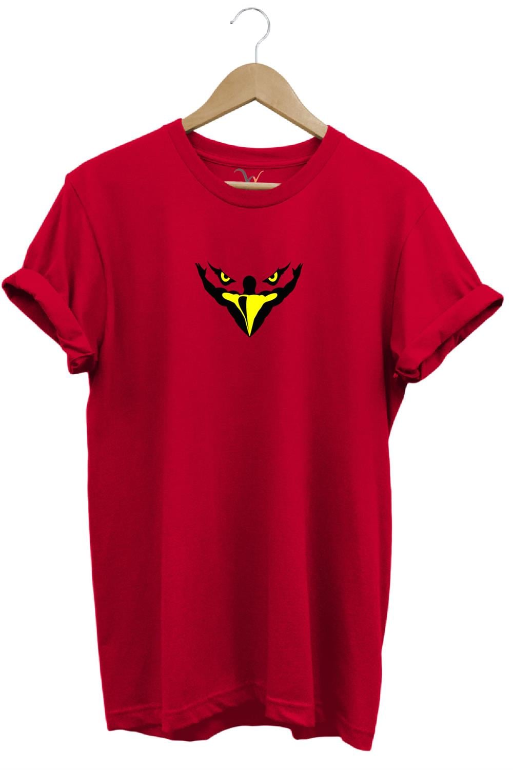 Kartal Kafa Göz Baskılı %100 Pamuk Regular Fit Bisiklet Yaka T-Shirt - Kırmızı