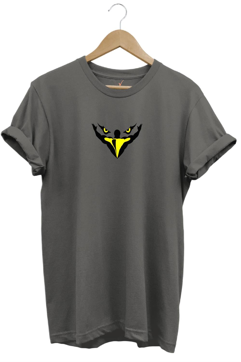 Kartal Kafa Göz Baskılı %100 Pamuk Regular Fit Bisiklet Yaka T-Shirt - Antrasit