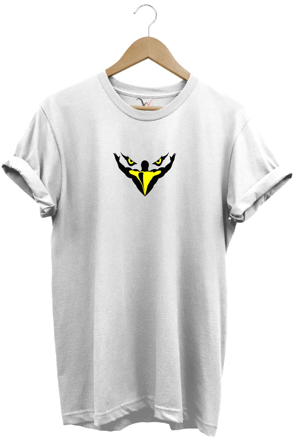 Kartal Kafa Göz Baskılı %100 Pamuk Regular Fit Bisiklet Yaka T-Shirt - Beyaz