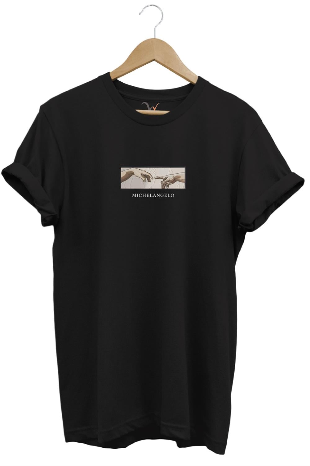 Michelangelo David Baskılı Minimal Regular Fit %100 Pamuk T-Shirt - Siyah