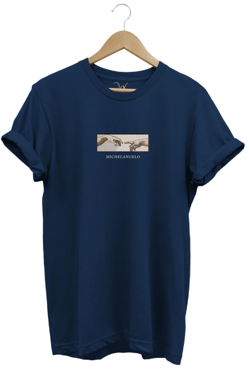 Michelangelo David Baskılı Minimal Regular Fit %100 Pamuk T-Shirt - Lacivert