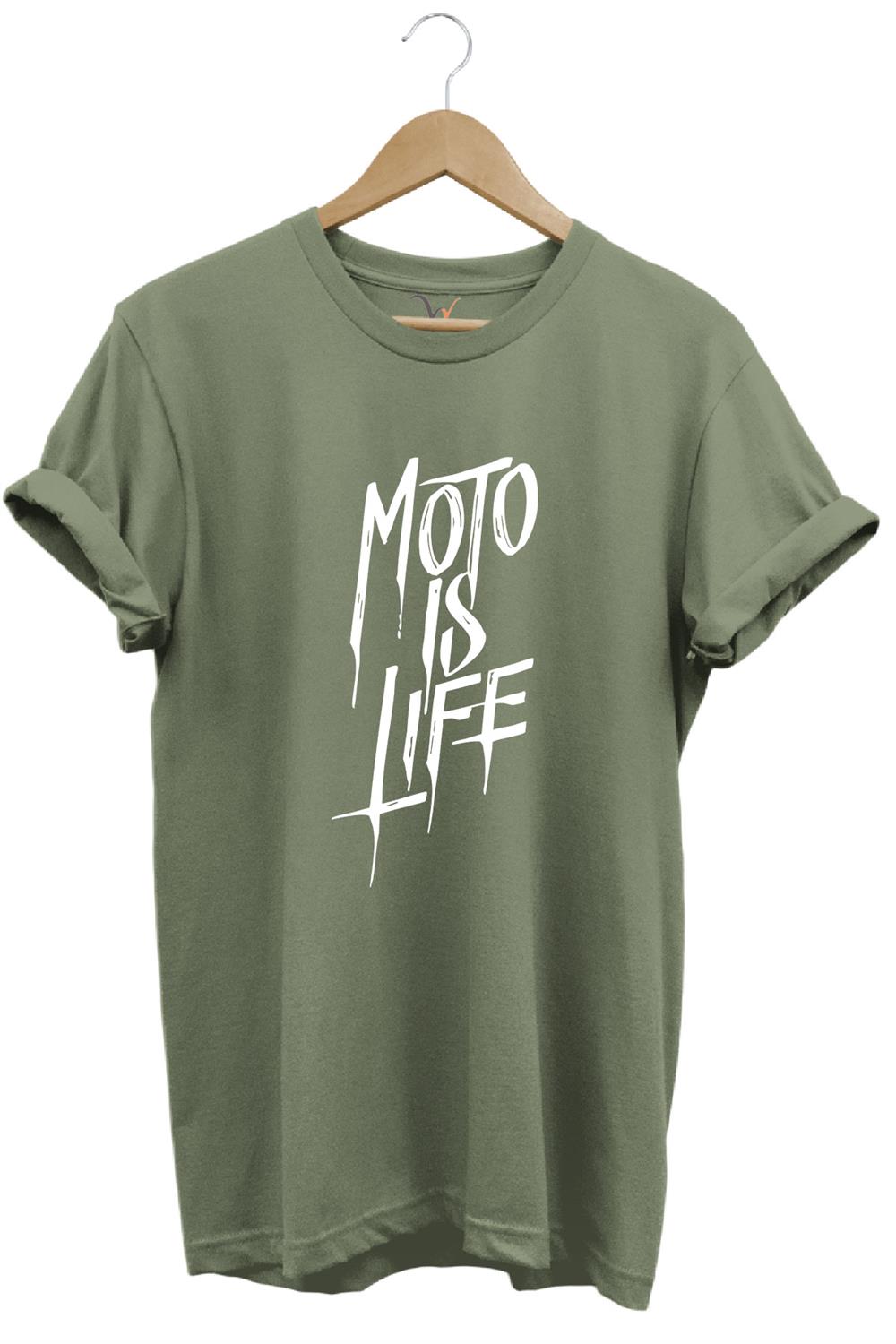 Moto Is Life Baskılı T-Shirt - Haki