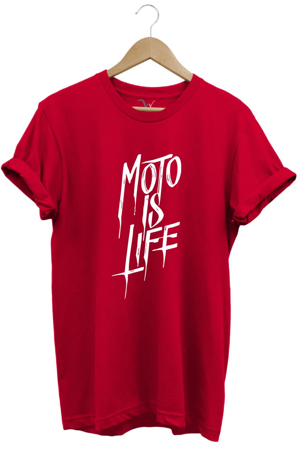 Moto Is Life Baskılı T-Shirt - Kırmızı