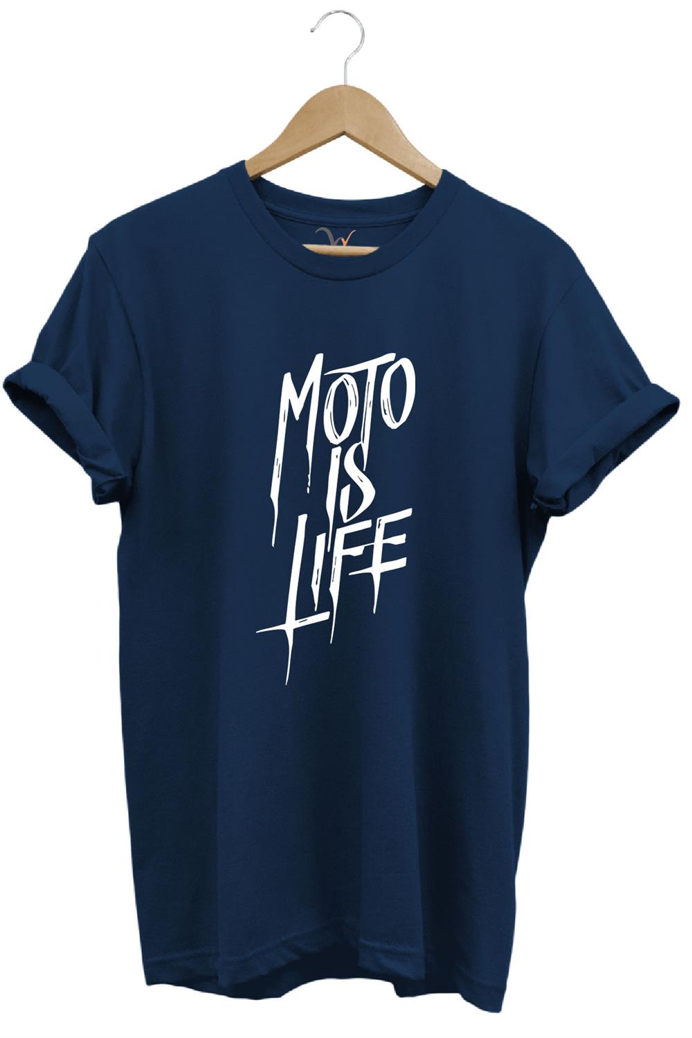 Moto Is Life Baskılı T-Shirt - Lacivert