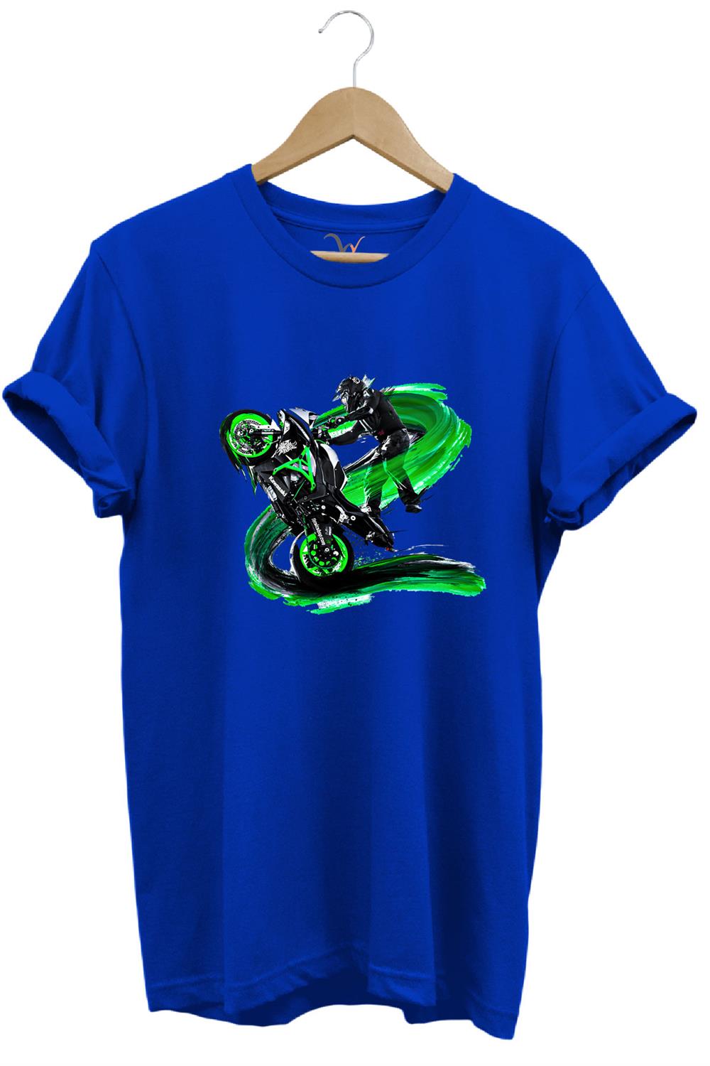 Motorsiklet Motorcu Özel Yaz Tasarımlı Ride On Summer Regular Fit %100 Pamuk T-Shirt - Mavi