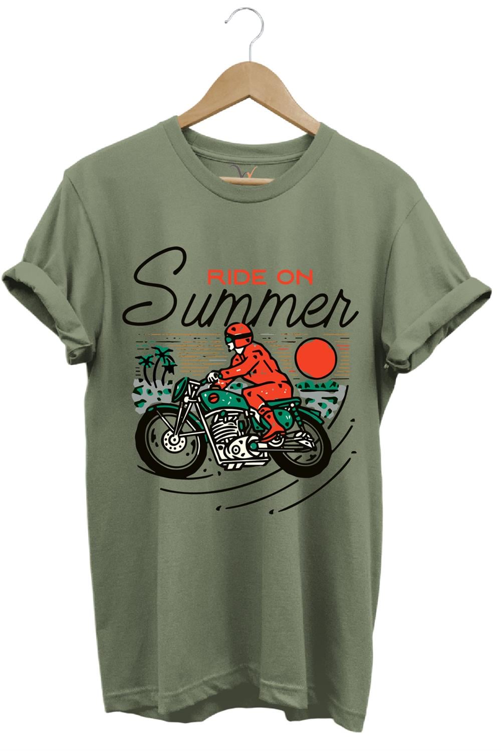 Motorsiklet Motorcu Özel Yaz Tasarımlı Ride On Summer Regular Fit %100 Pamuk T-Shirt - Haki