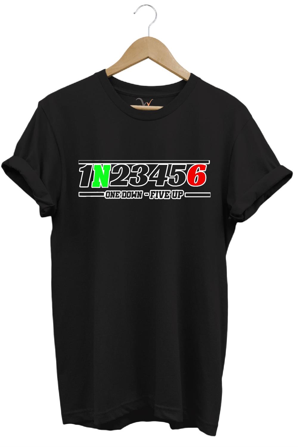 Motorsiklet One Down - Five Up Baskılı Motorsiklet Vites Geçişleri 1N23456 Baskılı Motorcu T-Shirt - Siyah