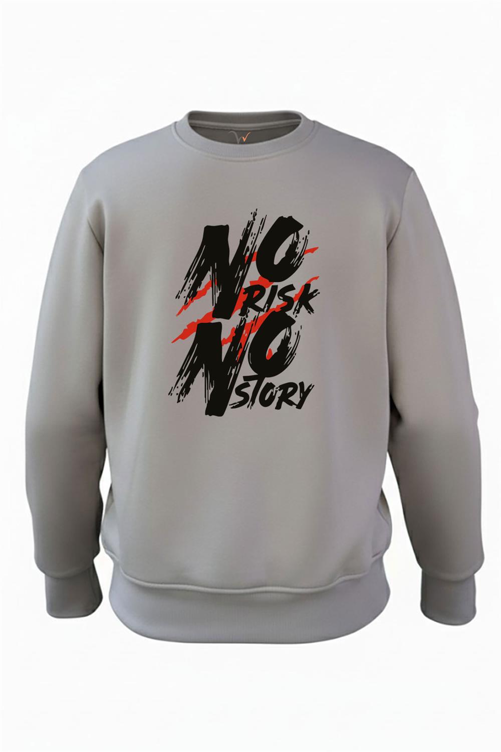 No Risk No Story Yazı Baskılı Şık Sanatsal 3 İp Şardonlu %100 Pamuk Sweatshirt - Antrasit