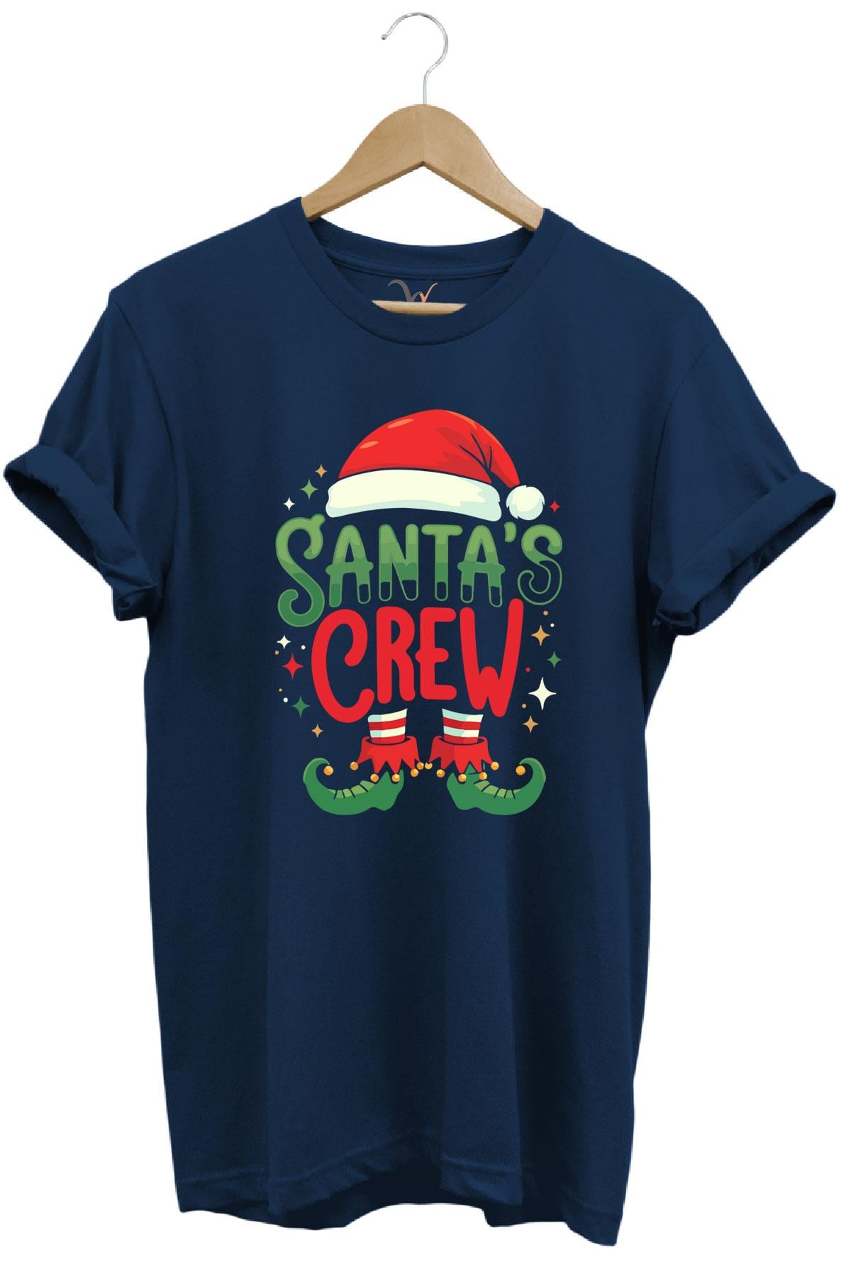 Noel Baba Yılbaşı Christmas Yeni Yıl Hediyesi Baskılı %100 Pamuk Regular Fit T-Shirt - Lacivert