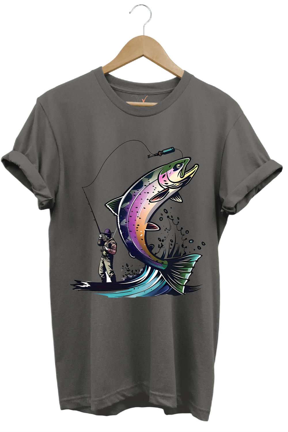 Olta İle Balıkçılık Fishing Balık Avcılığı Alabalık Turna Avcılığı Regular Fit %100 Pamuk Tişört - Antrasit