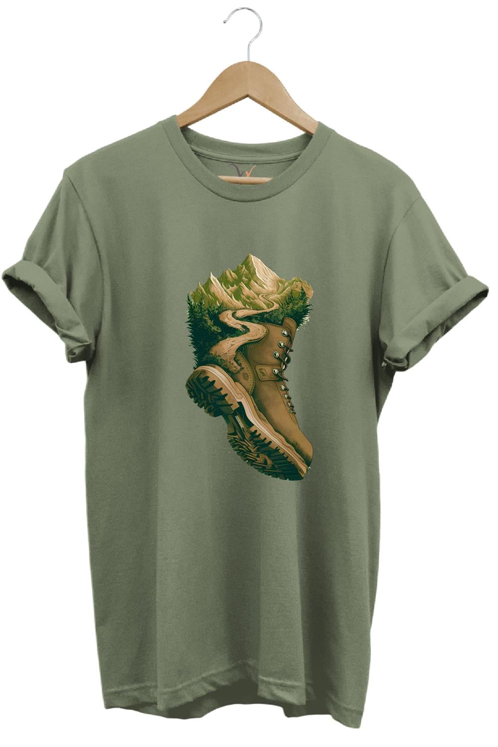 Outdoor Bot Ve Dağ Patika Yol Kamp Gezgin Baskılı %100 Pamuk Regular Fit Bisiklet Yaka T-Shirt - Haki