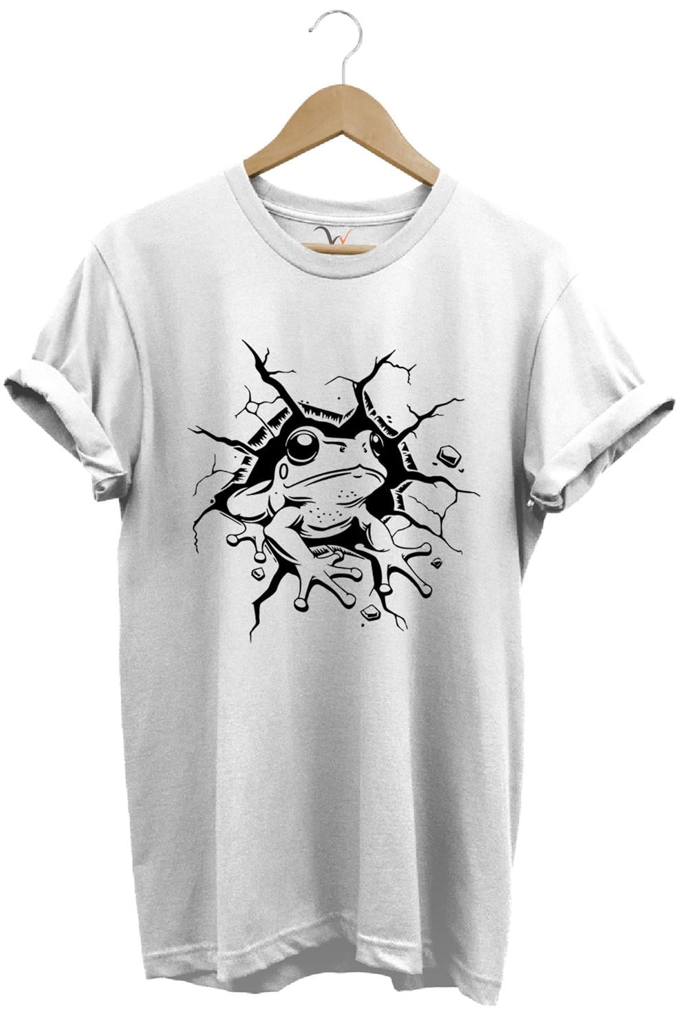 Sevimli Kurbağa Baskılı %100 Pamuk Regular Fit Bisiklet Yaka T-Shirt - Beyaz
