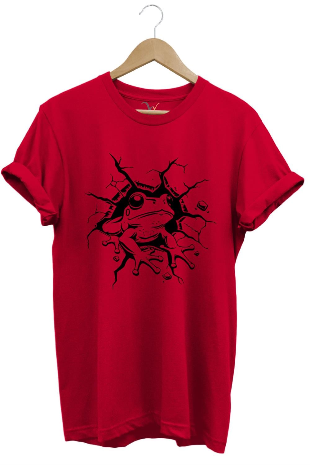 Sevimli Kurbağa Baskılı %100 Pamuk Regular Fit Bisiklet Yaka T-Shirt - Kırmızı