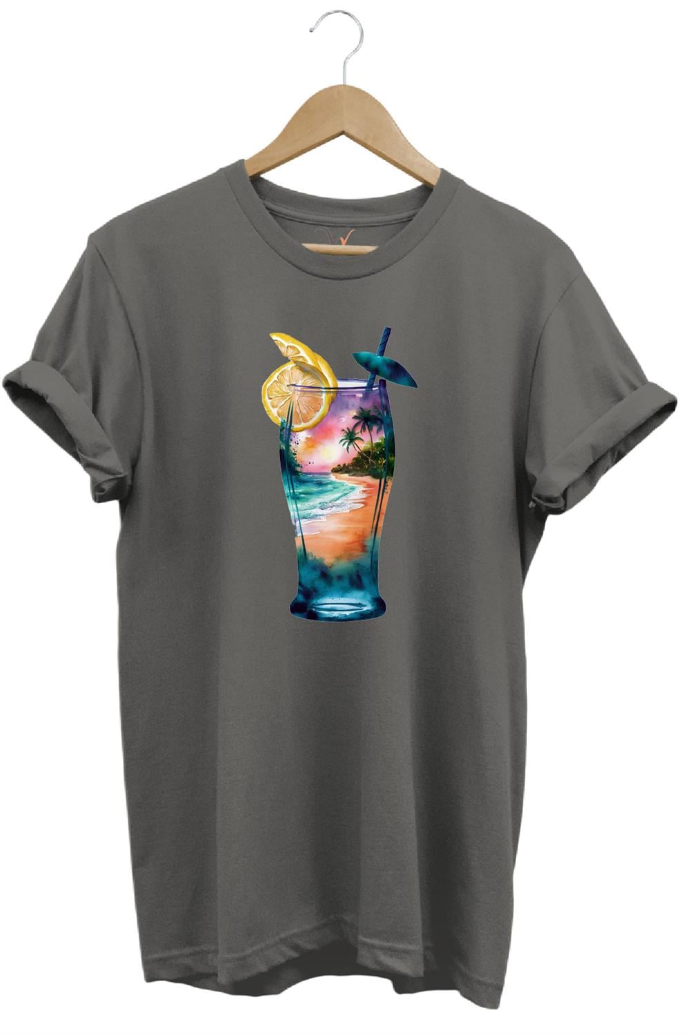 Summer Yaz Havasa Ve Kokteyl Baskılı %100 Pamuk Unisex Regular Fit T-Shirt - Antrasit