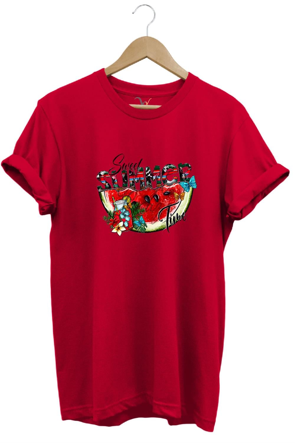 Summer Yazlık Karpuz Tasarım Baskılı %100 Pamuk Regular Fit T-Shirt - Kırmızı