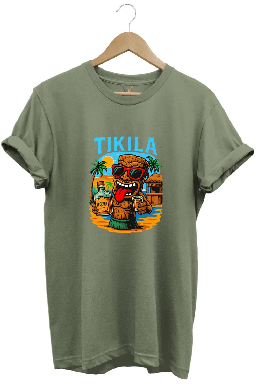 Summer Yazlık Tekila Yazı Baskılı %100 Pamuk Regular Fit Premium T-Shirt - Haki