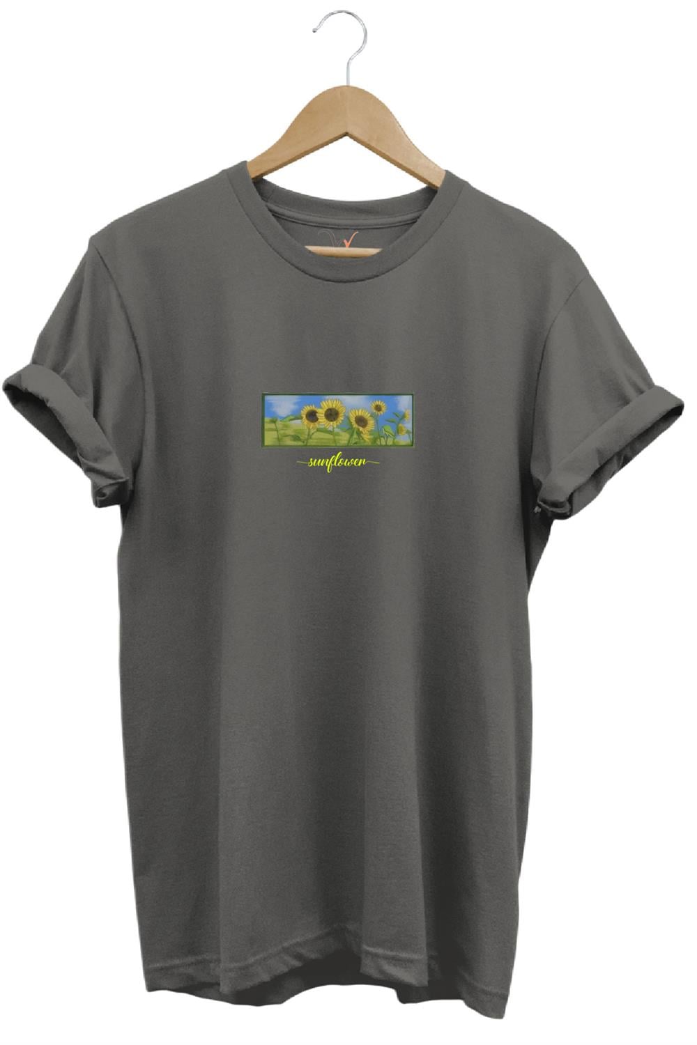 Sunflower Ayçiçeği Minimal Doğa Baskılı Regular Fit %100 Pamuk T-Shirt - Antrasit