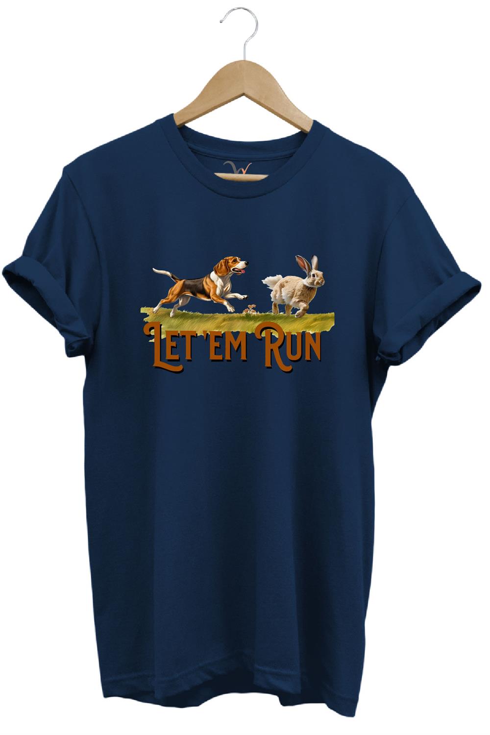 Tavşan Avı Ve Avcı Köpeği Baskılı %100 Pamuk Regular Fit Bisiklet Yaka T-Shirt - Lacivert